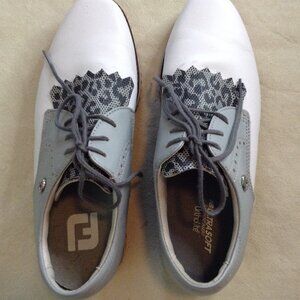 FootJoy Sport Retro Kiltie W Golf Shoes, 7M; Gray and Leopard print, Waterproof